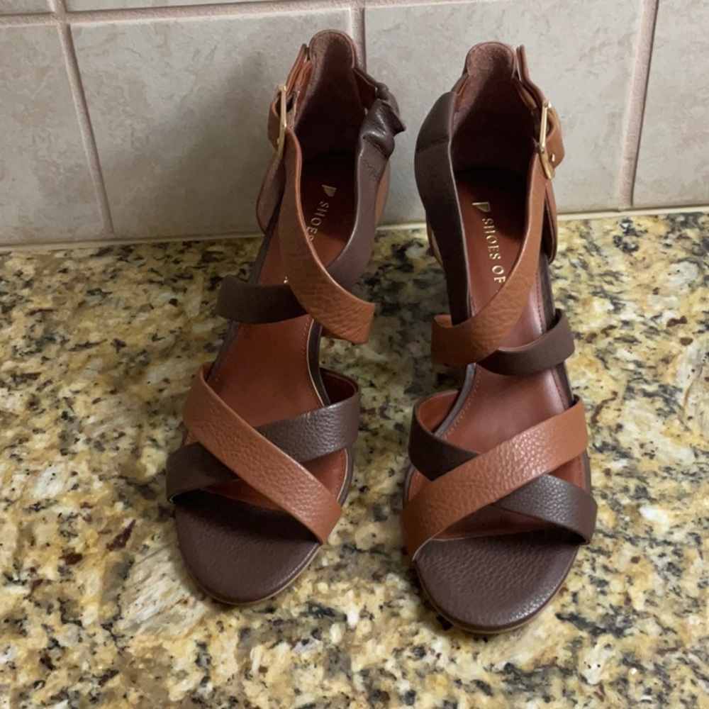 Shoes of Prey Cream and Brown Strappy Sandals